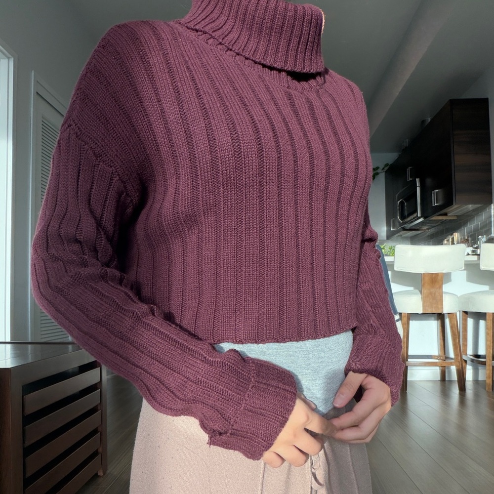 Forever 21 Ribbed Turtleneck Sweater - Burgundy